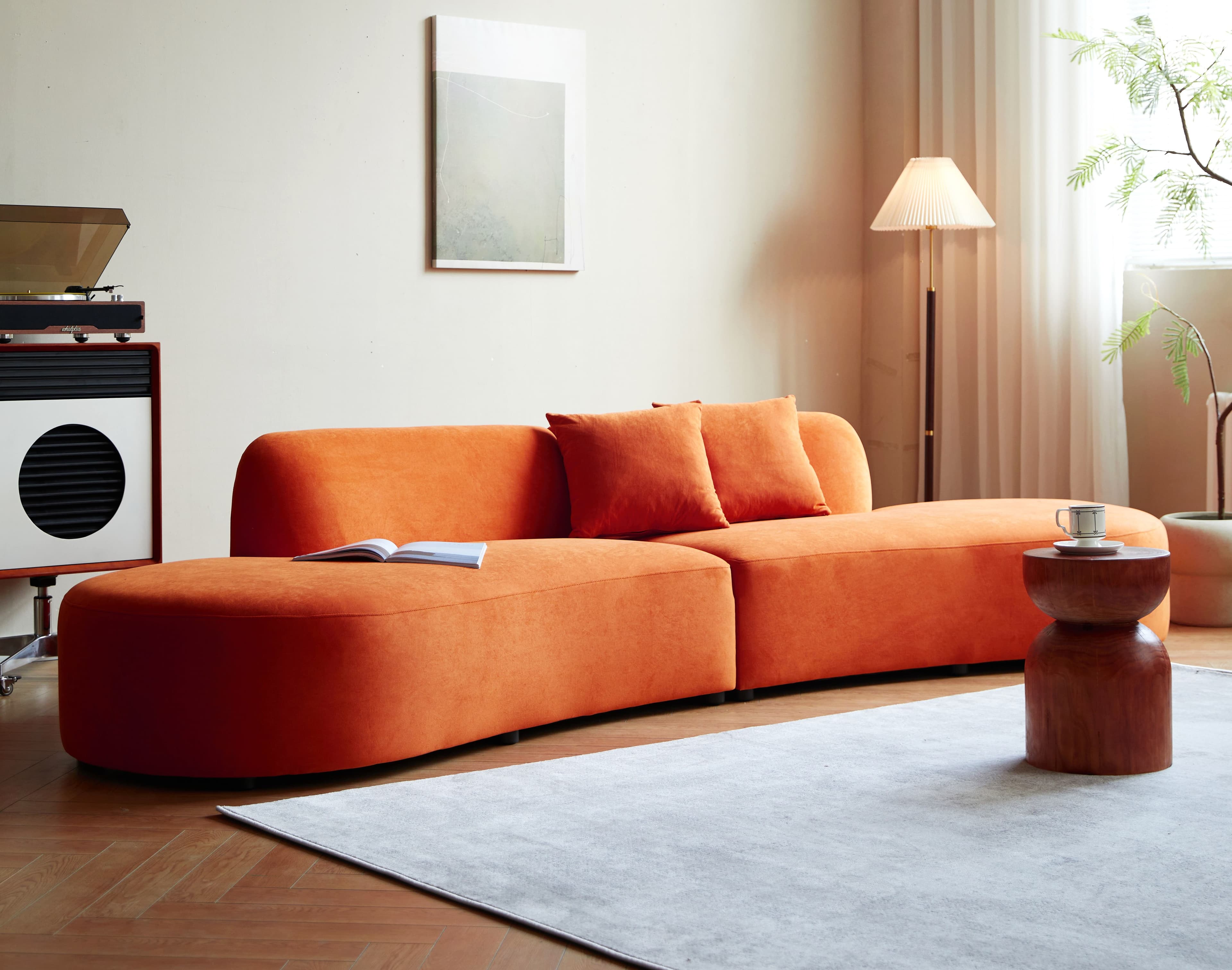132" Curved Velvet Sofa